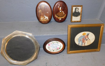 Lot of Bone Inlaid Plaques & Other Framed Items