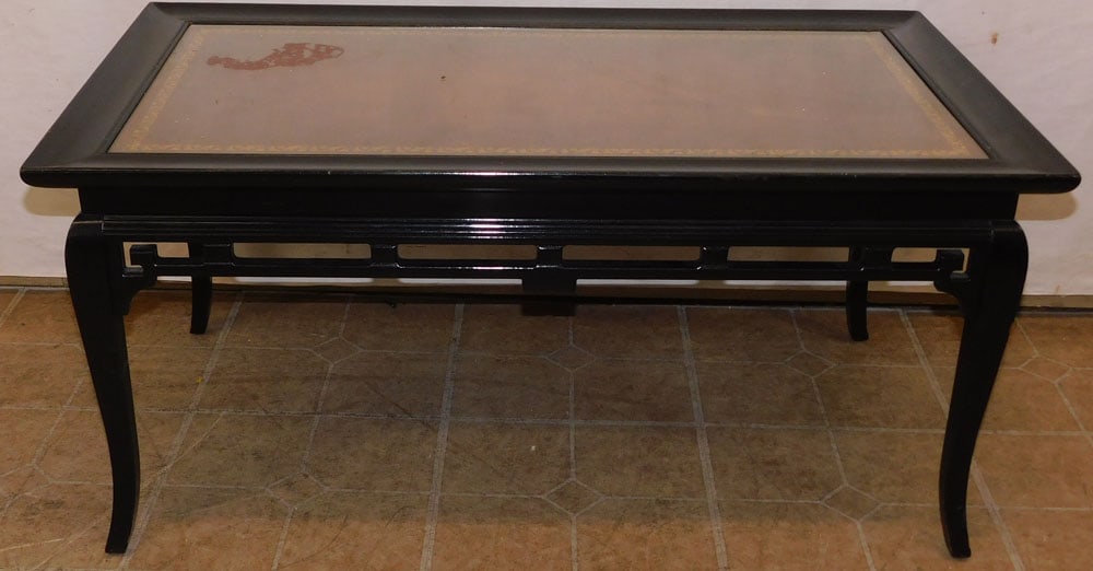 Black Lacquered & Tooled Leather Top Tea Table (1 of 4)