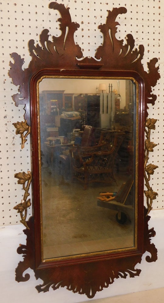 Mahogany Framed Mirror: Mahogany Framed Mirror . 24" x 46" ALL DESCRIPTIONS AND ANY CONDITION STATEMENT GIVEN BY LANGSTON AUCTION GALLERY ARE STRICTLY OPINIONS AND LANGSTON'S SHALL HAVE NO RESPONSIBILITY FOR ERRORS OR OMISSI