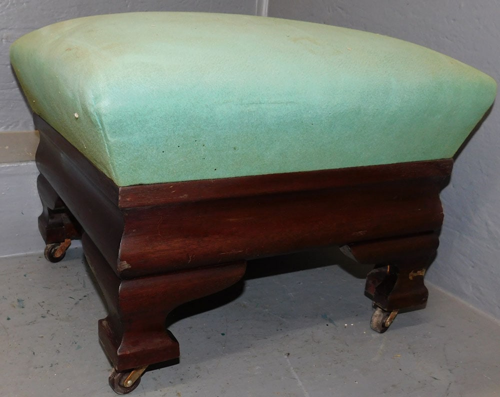 Mahogany Empire Upholstered Top Ottoman (1 of 3)