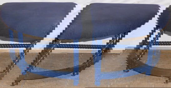 Pair of Painted Wood & Upholstered Top Ottomans