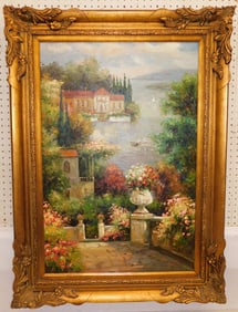 Gilded Frame Oil on Canvas Lake Scene Signed