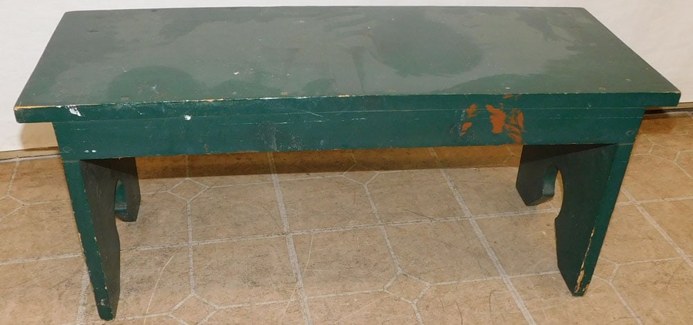 Painted Pine Bench: Painted Pine Bench. 30" W 11 3/4" D 13" H ALL DESCRIPTIONS AND ANY CONDITION STATEMENT GIVEN BY LANGSTON AUCTION GALLERY ARE STRICTLY OPINIONS AND LANGSTON'S SHALL HAVE NO RESPONSIBILITY FOR ERRORS OR