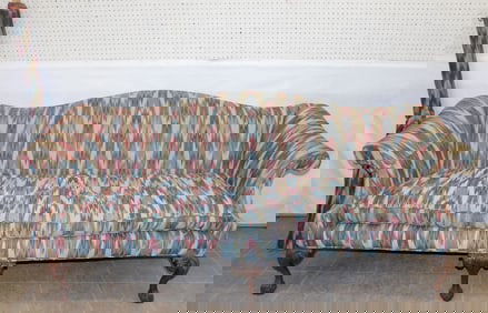 Flame Stitch Camel Back Chippendale Style Sofa with Ball & Claw Feet