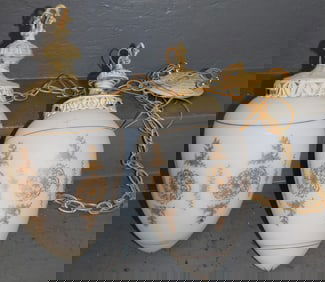 Pair of Early Vintage Painted Satin Glass Foyer Lights