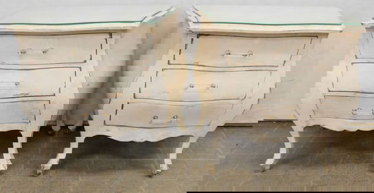 Pair of Painted Bombay 3 Drawer Bed Side Commodes