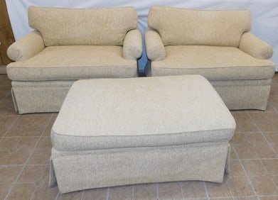 Pair of Upholstered Loveseats & Ottoman