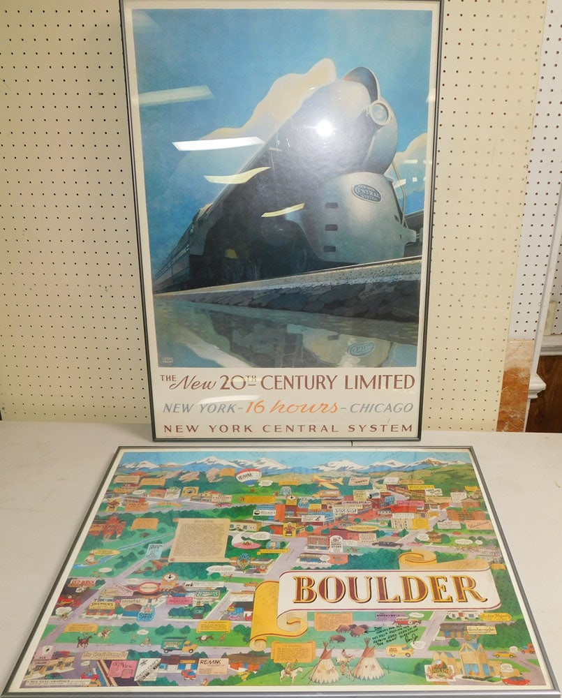 Framed Autographed Boulder Geography Travel Print & New York Central Train Poster (1 of 4)