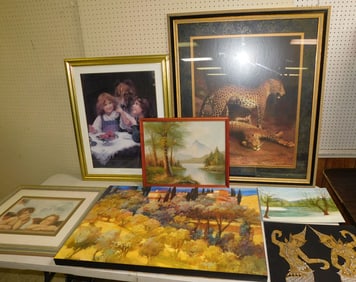 Lot of 3 Framed Prints, Framed Oil on Canvas, & Unframed Art