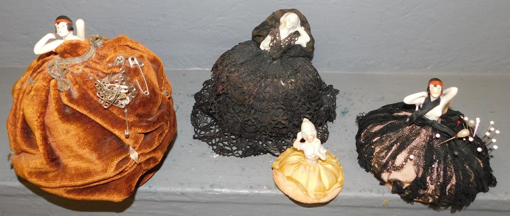 Lot of Antique Doll Pin Cushions: Lot of Antique Doll Pin Cushions. ALL DESCRIPTIONS AND ANY CONDITION STATEMENT GIVEN BY LANGSTON AUCTION GALLERY ARE STRICTLY OPINIONS AND LANGSTON'S SHALL HAVE NO RESPONSIBILITY FOR ERRORS OR OMISSIO