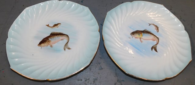 2 Hand Painted Porcelain Fish Plates