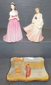 2 Royal Doulton Porcelain Figurines & Royal Doulton Porcelain Tray