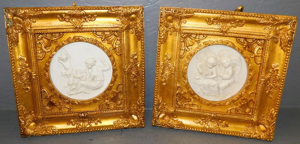 Pair of Gilded Frame Resin Plaques