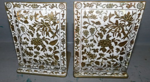 Pair of Enameled & Brass Bookends