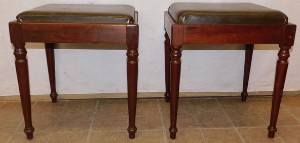 Pair of Walnut & Upholstered Top Benches