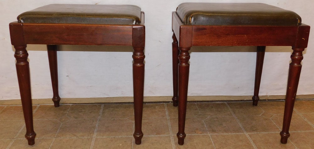 Pair of Walnut & Upholstered Top Benches (1 of 4)