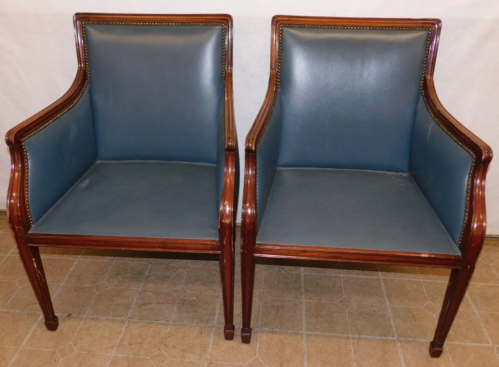 Pair of Mahogany Smith & Watson Leather Upholstered Library Chairs (1 of 7)