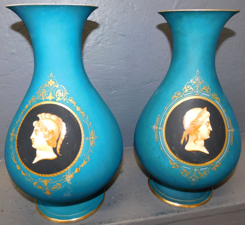 Pair of 19th Century Hand Painted Neoclassical Porcelain Vases (1 of 5)