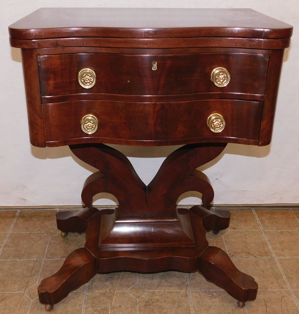 19th Century Mahogany Empire Fold Over Top 2 Drawer Night Stand (1 of 7)