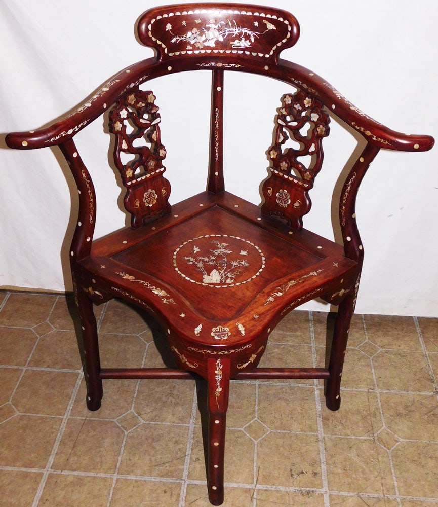 Chinese Rosewood Bird Mother of Pearl Inlay Corner Chair (1 of 10)
