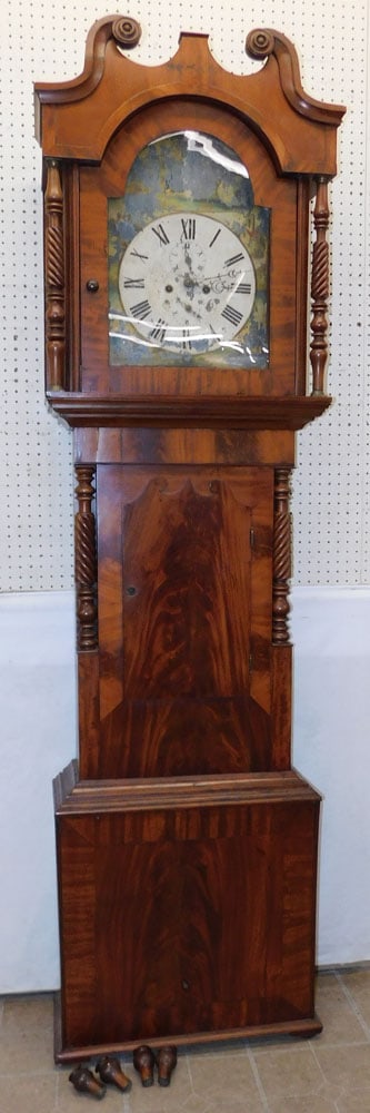 19th Century Mahogany Painted Dial Turned Column Grandfather Clock (1 of 8)