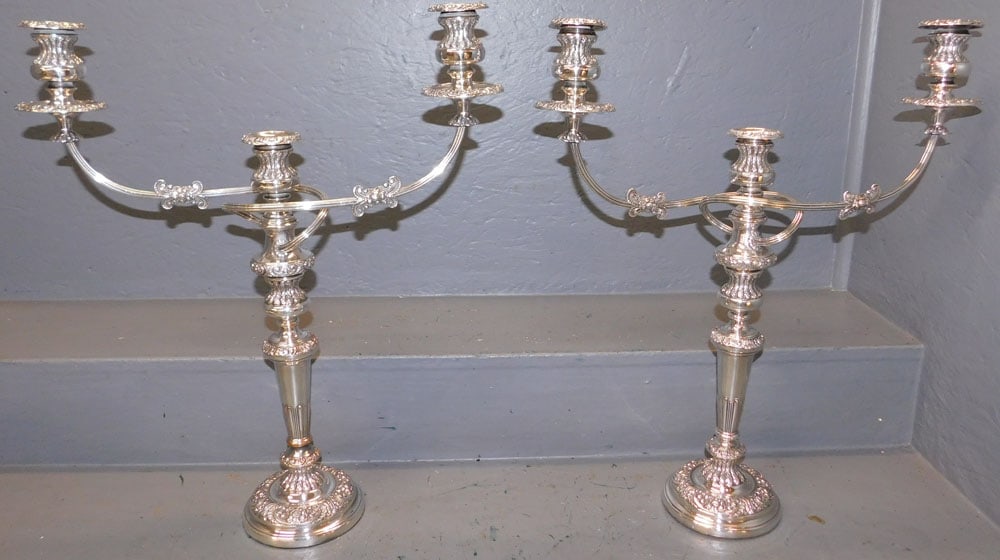 Pair of 3 Light Sheffield Candelabras (1 of 9)