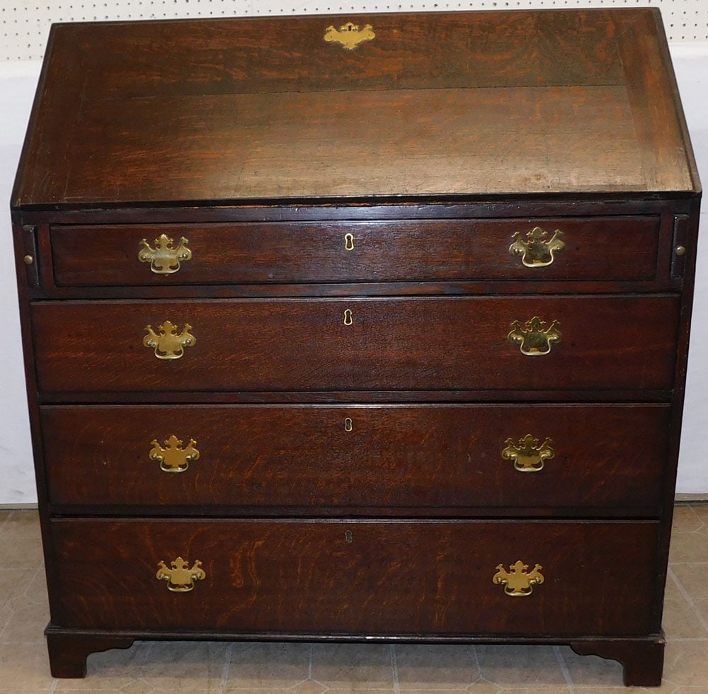 19th Century English Oak Slant Front Desk with Tooled Leather Interior (1 of 7)