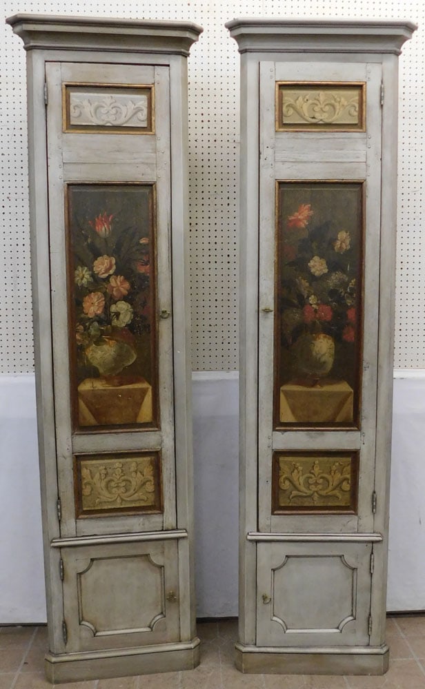 Pair of Diminutive Corner Cabinets with 19th Century Paint Decorated Doors (1 of 15)