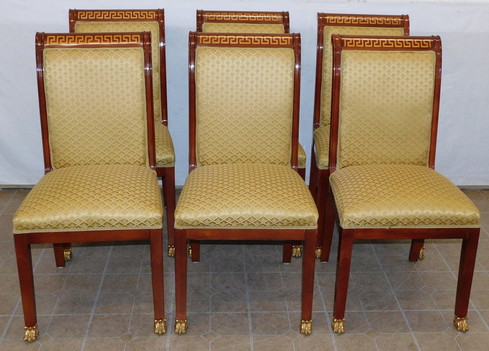 Set of 6 Mahogany Inlaid Neoclassical Greek Key Design Dining Chairs (1 of 4)