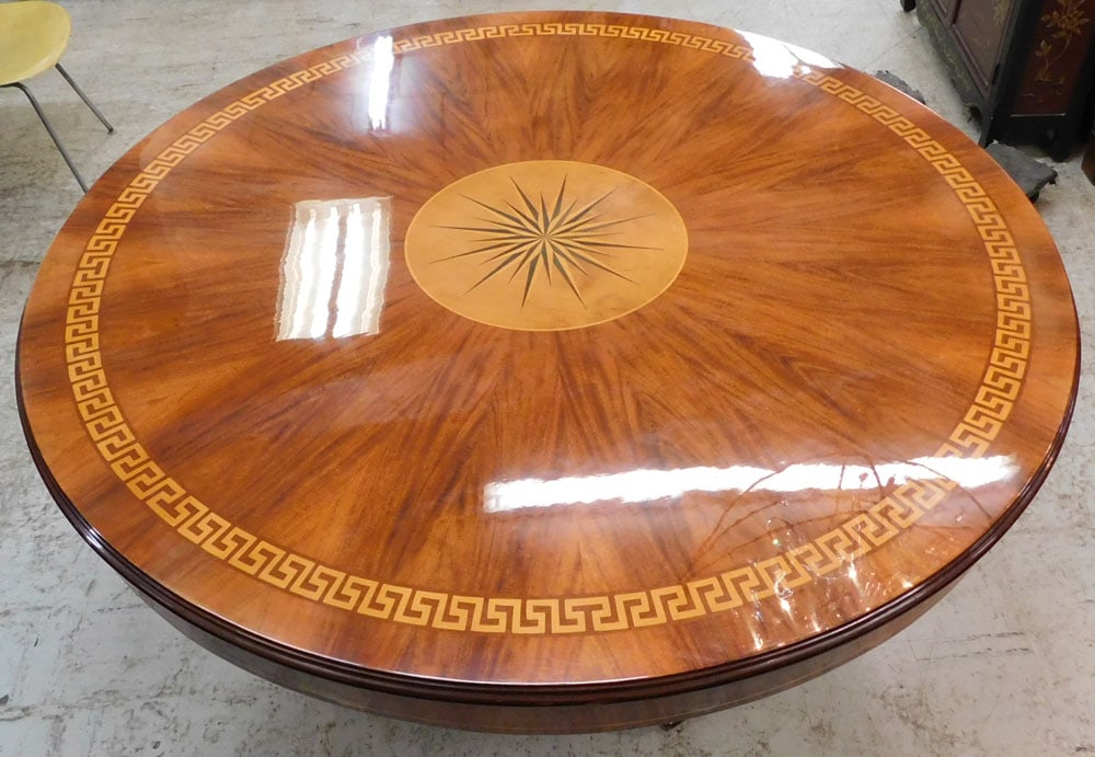 Mahogany Inlaid Neoclassical Greek Key Design Round Table (1 of 11)