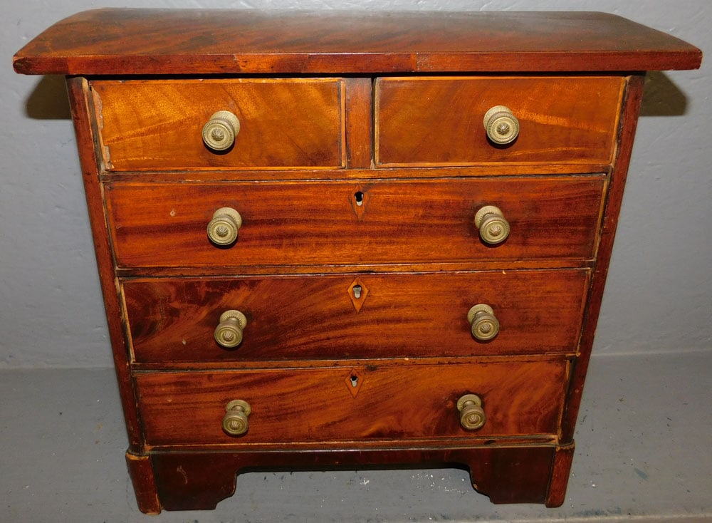 19th Century Miniature Mahogany Inlaid 2/3 Chest (1 of 5)