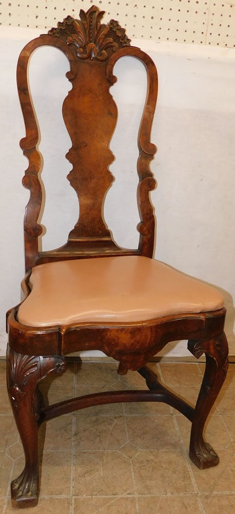 Carved Walnut Side Chair: Carved Walnut Side Chair. 45" H ALL DESCRIPTIONS AND ANY CONDITION STATEMENT GIVEN BY LANGSTON AUCTION GALLERY ARE STRICTLY OPINIONS AND LANGSTON'S SHALL HAVE NO RESPONSIBILITY FOR ERRORS OR OMISSIONS