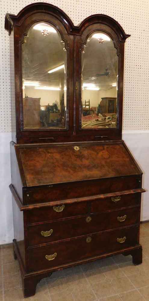 19th Century 2 Piece Burl Walnut English Mirror Door Secretary (1 of 15)