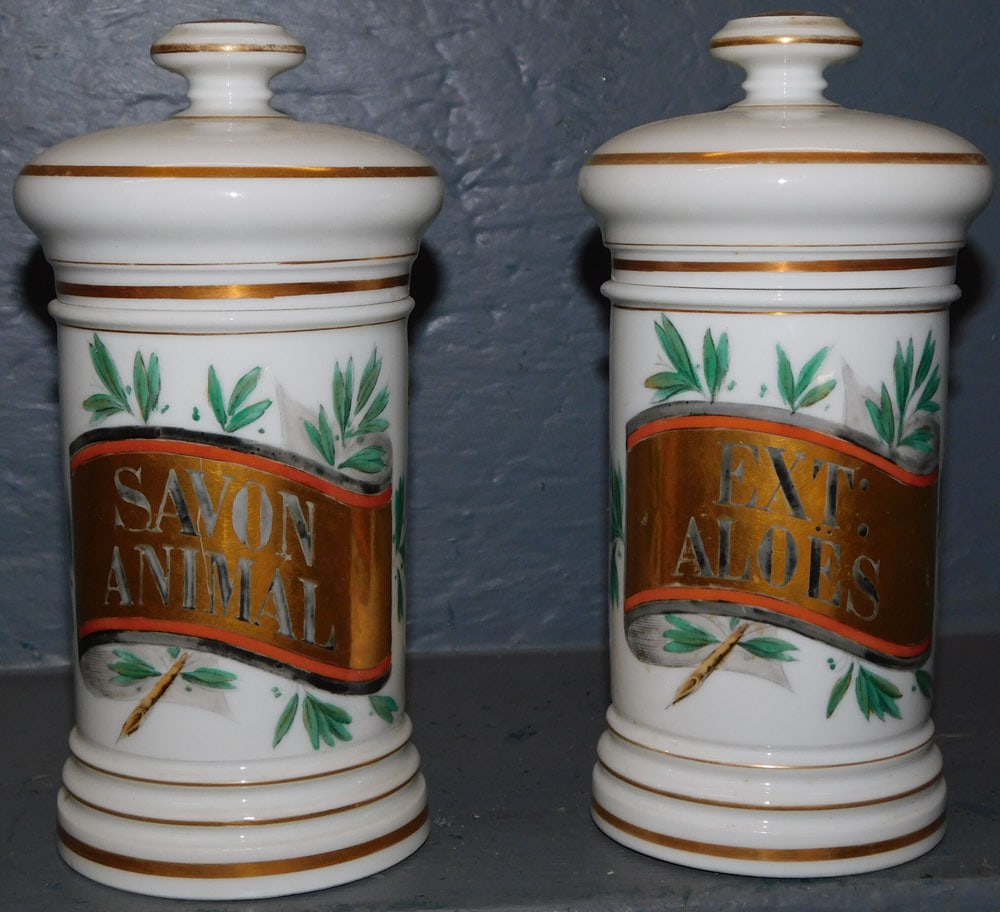 Pair of Hand Painted Porcelain Old Paris Apothecary Jars (1 of 6)