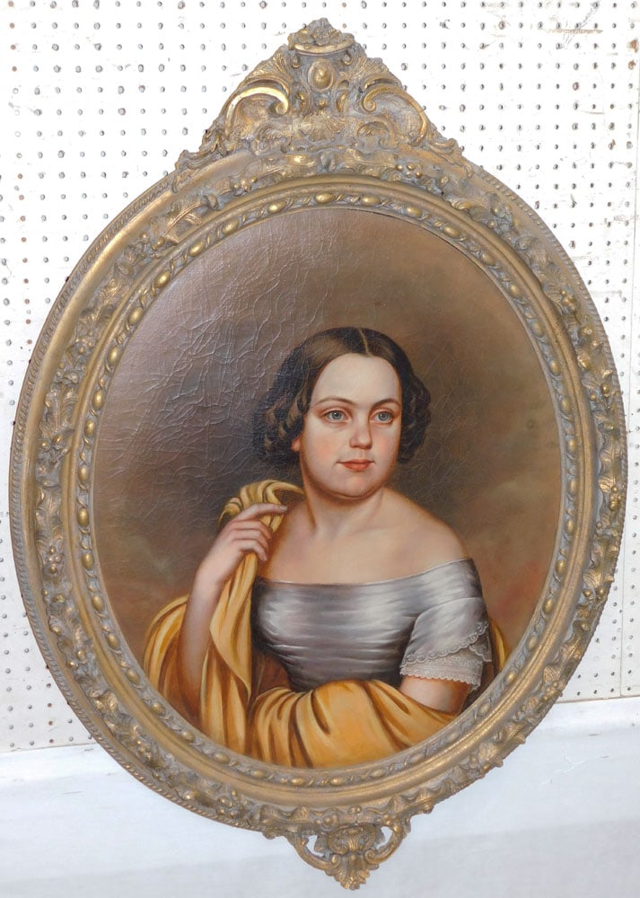 Antique Ornate Oval Framed Oil on Canvas Painting of Young Girl (1 of 6)