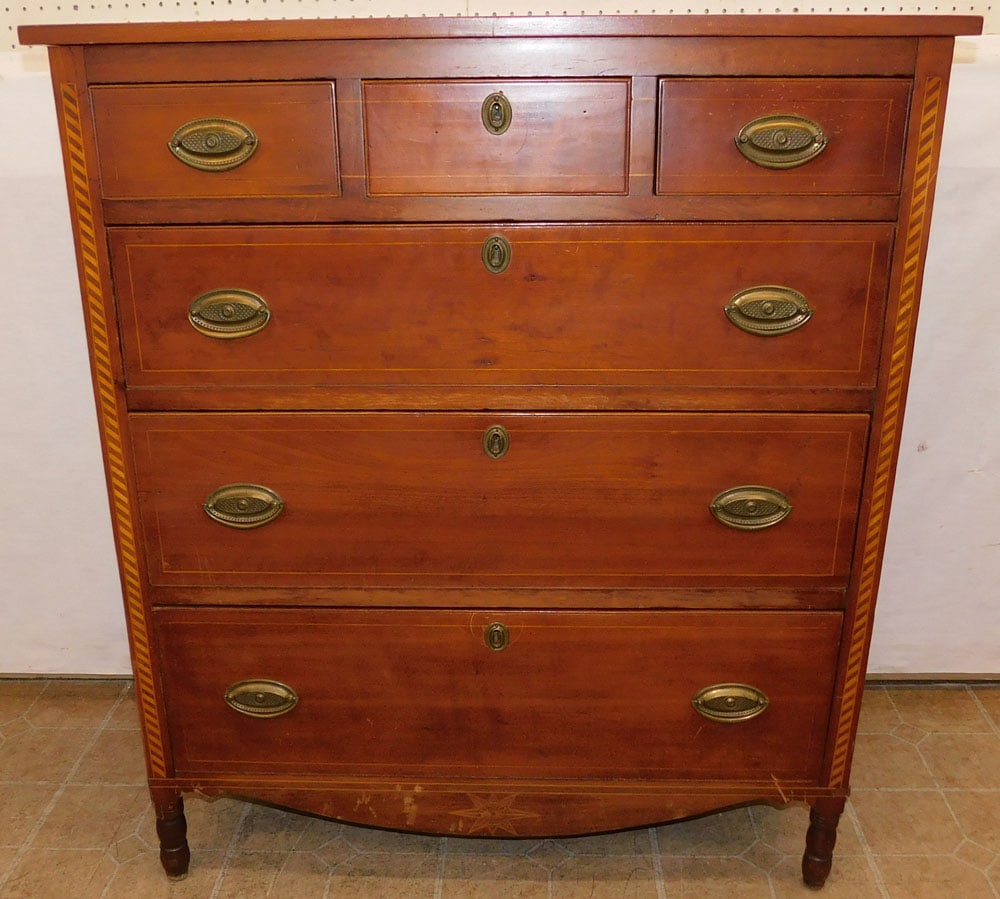 19th Century American Cherry Inlaid 3/3 Drawer Chest (1 of 7)