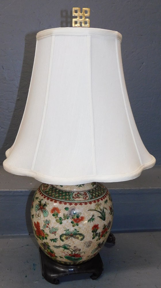 Paint Decorated Oriental Porcelain Jar Lamp (1 of 3)