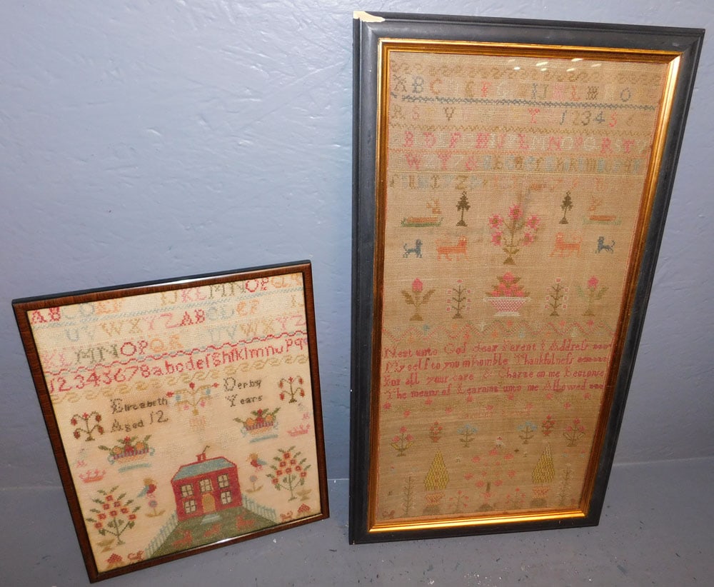 2 Framed Antique Samplers, (1 by Elizabeth Durby & 1 by Caroline Lewis) (1 of 6)
