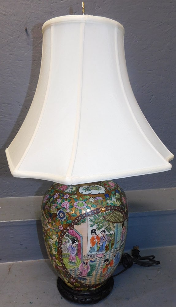 Paint Decorated Oriental Porcelain Vase Made Into Lamp (1 of 3)