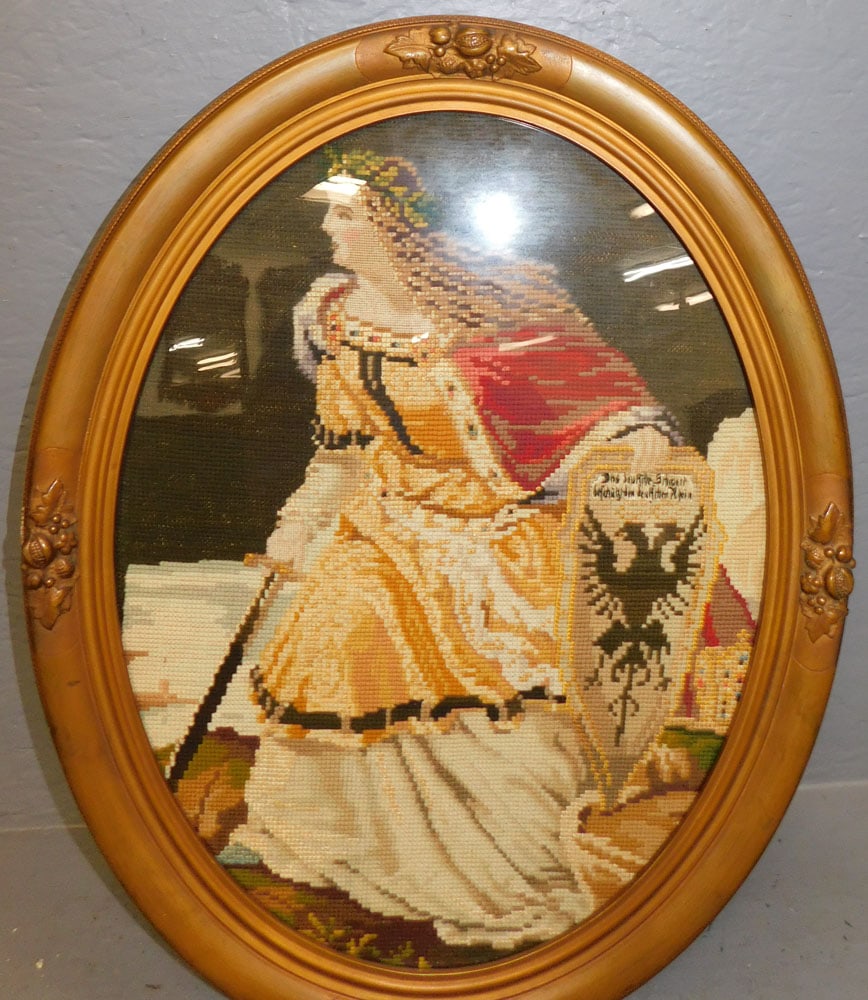 Antique Framed Needlework Portrait of Lady (1 of 5)