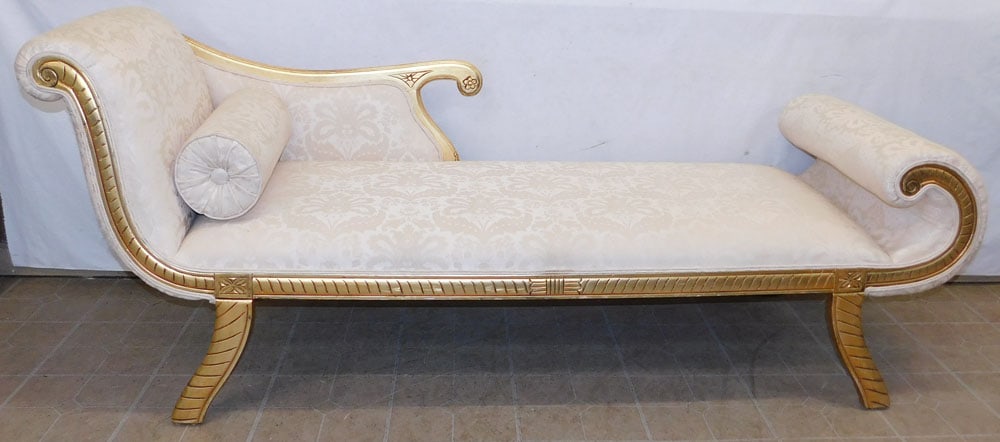 Carved Gilded Wood & Upholstered Chaise Lounge (1 of 8)