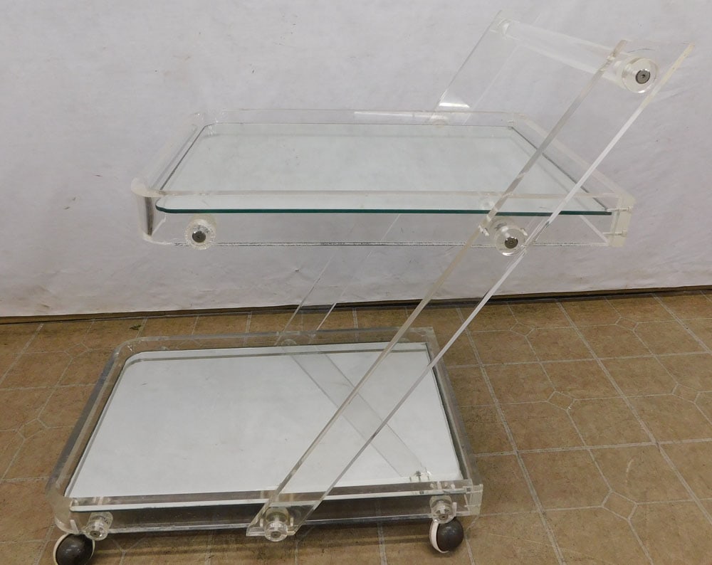 Mid Century Modern Lucite & Mirror Rolling Cart (1 of 4)
