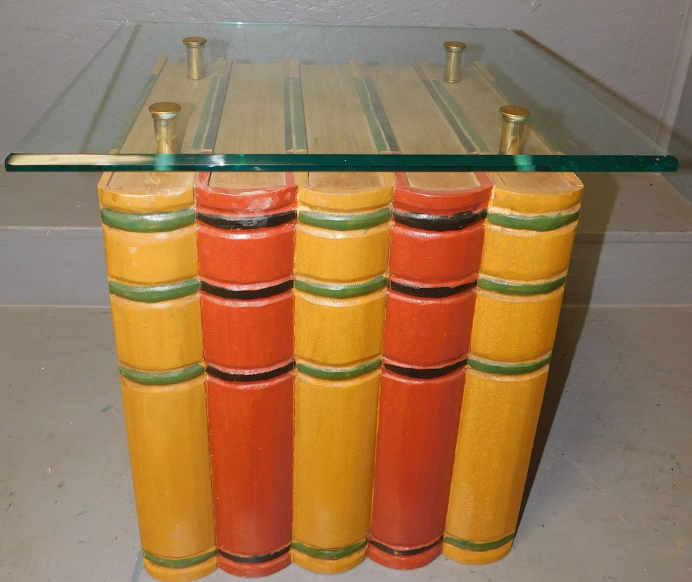 Paint Decorated Glass Top Faux Book End Table (1 of 5)