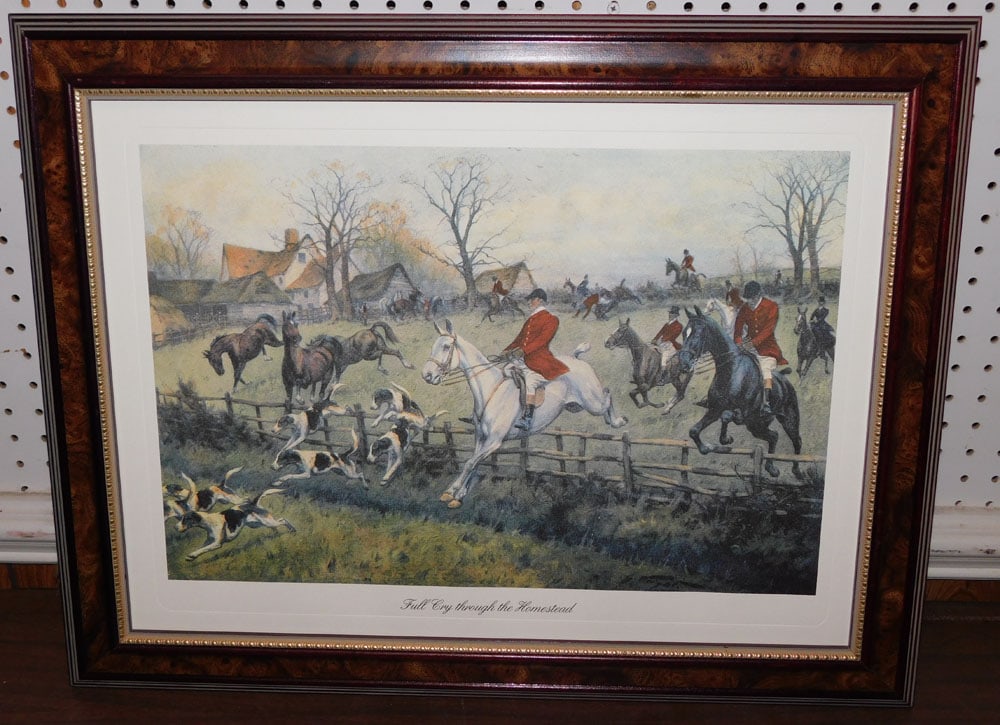 Framed Fox Hunt Scene Print Entitled ‘Full Cry Through the Homestead’ (1 of 4)