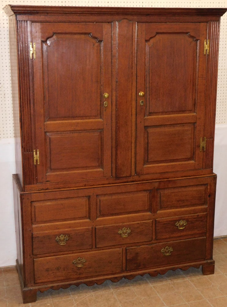 18th Century English Oak Raised Panel 2 Door Cupboard With 5 Drawer Base (1 of 13)