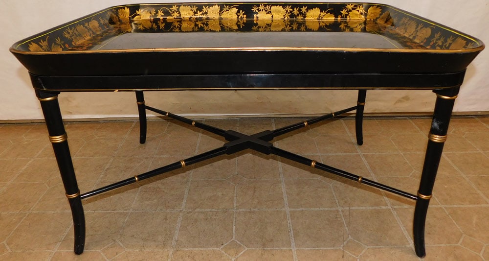 Black Lacquered Tray Top Tea Table, (Small Loss on Gallery) (1 of 4)