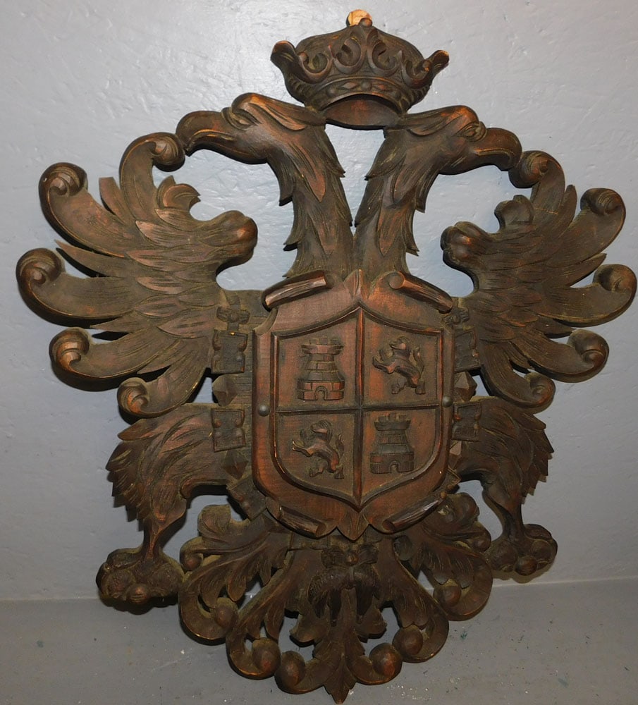 Carved Walnut Coat of Arms Wall Hanging (1 of 6)