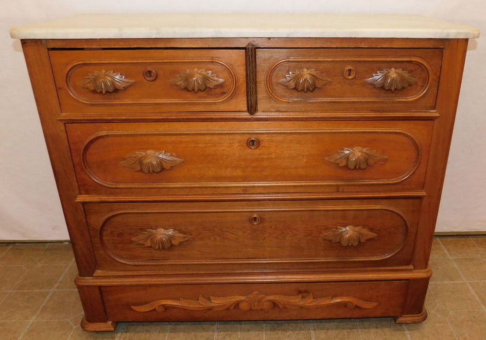 Walnut Victorian Marble Top 4 Drawer Chest (1 of 6)