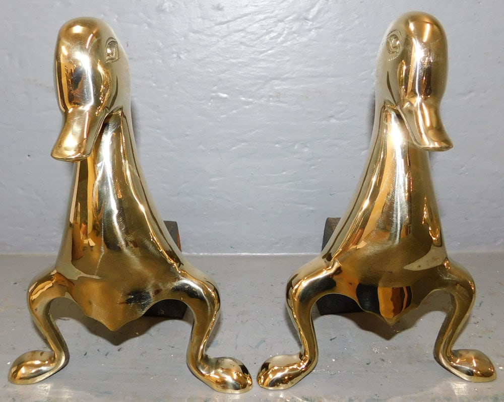 Pair of Polished Brass Duck Andirons (1 of 2)