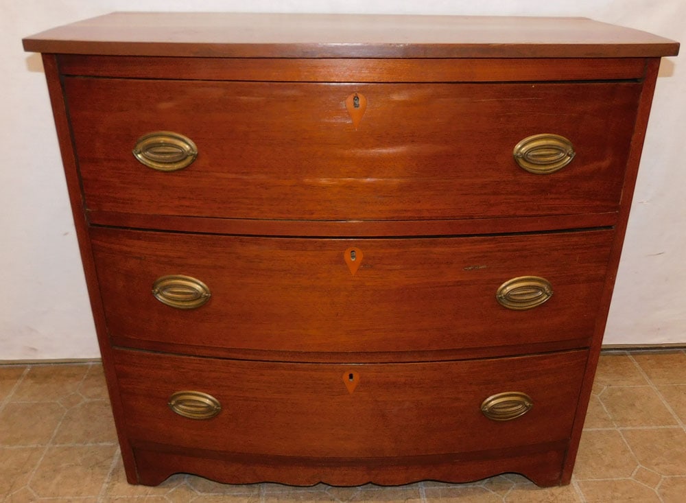 Antique Walnut Bow Front 3 Drawer Chest (1 of 5)